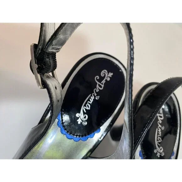 Vintage Inspired Wingtip Faux Black Patent Leather Slingback Heels Size 7.5 - Picture 7 of 10